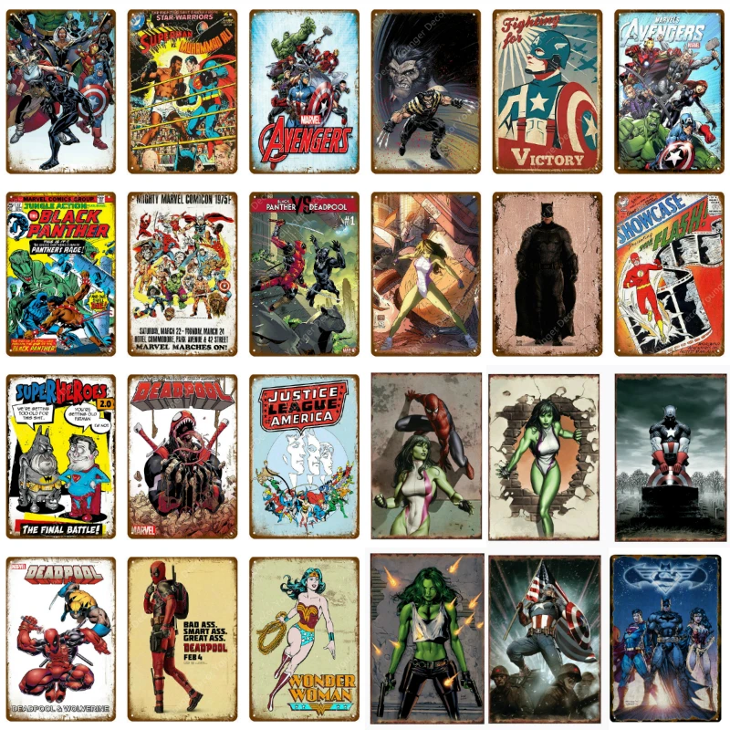 

Classic American Comic Cartoon SuperHero Metal Signs Home Bar Vintage Poster Wall Decor Art Painting Decorative Plates YH067