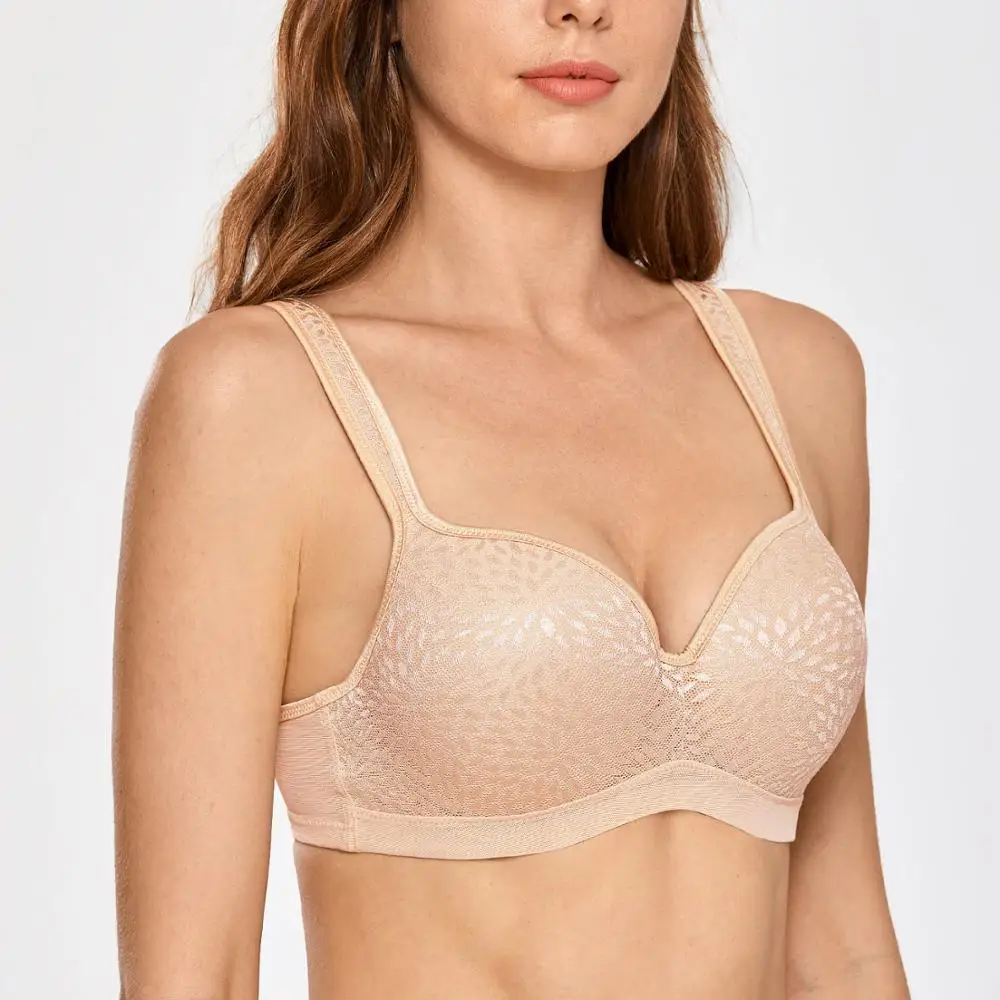  Women's Jacquard Smooth Full Coverage Padded Underwire Firm Contour Support Balconette Bra