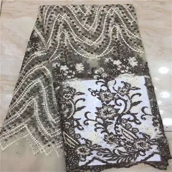 

Jaun african brown lace velvet fabric 2020 high quality embroidery with stones french sequins laces fabrics for party dress