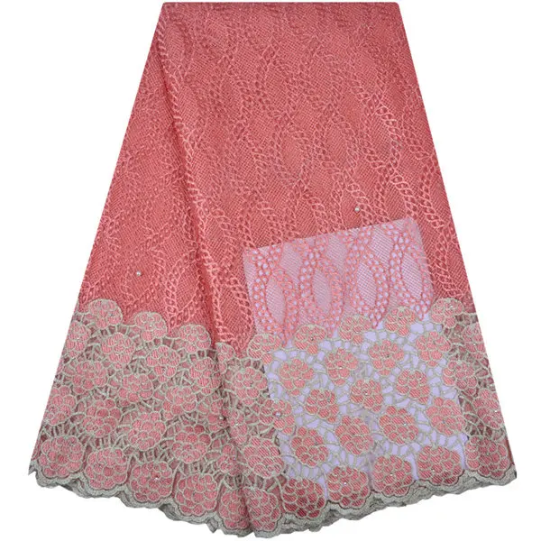 Последние нигерийские кружевные ткани высокого качества Африканские кружева ткань для свадебного платья вуаль кружева французский Тюль Кружева с камнями - Цвет: pink