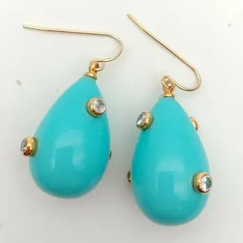 

Blue Teardrop Sea Shell Pearl Cz Pave hook Earrings