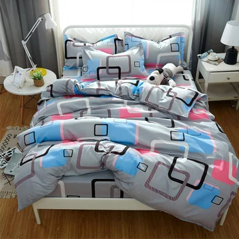 

Thumbedding King Size Bedding Set Geometric Square Simple Duvet Cover Grey King Queen Twin Full Single Unique Design Bed Set