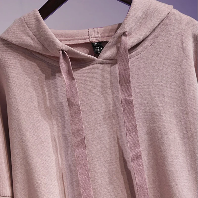 4XL Свободные Лоскутные вязаные Ложные два предмета плюс размер толстовки осень уличная Повседневная Толстовка с капюшоном для женщин