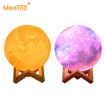 

LED Night Light 3D Printing Star Moon Lamp USB Rechargable Lunar Starry Night Lamp Touch Switch Bedroom Table Decorative Lamps