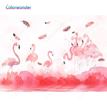 

Vinyl Photography Backgrounds Flamingo Peach Blossom Wash Painting Children Professional Indoor Studio Photo Backdrop Custom