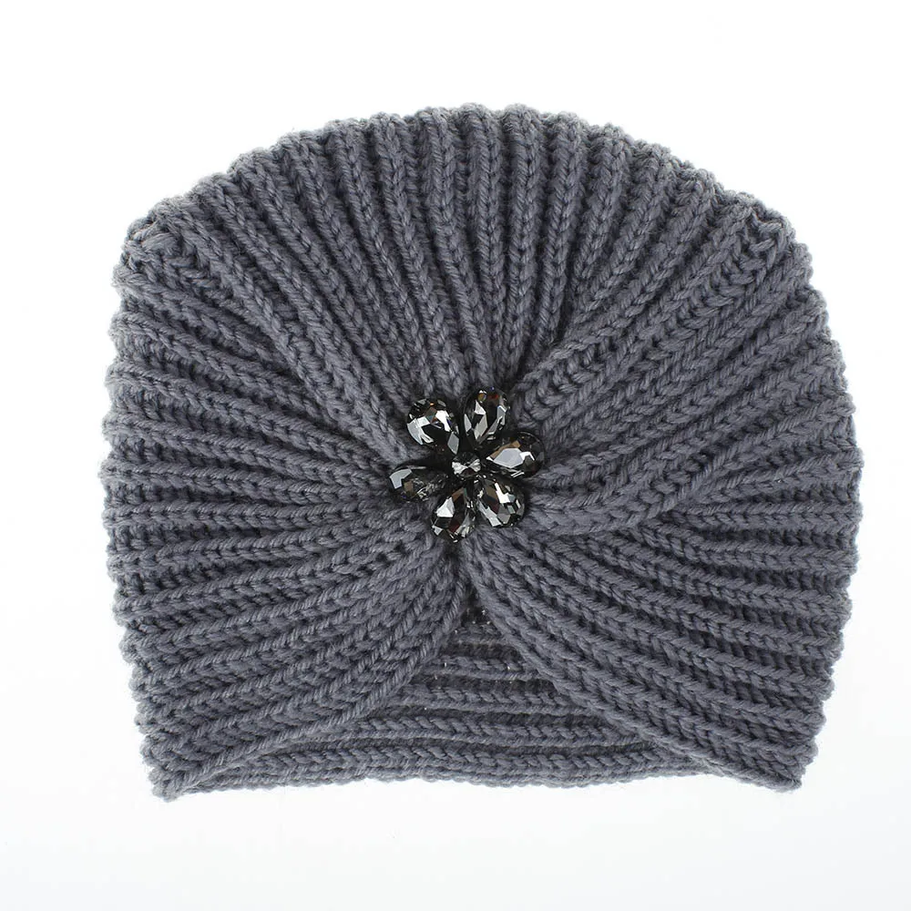 CN зимние шерстяные шапочки, женские Цветочные Стразы, вязаная шапка для женщин, тюрбаны, повязка на голову, аксессуары для волос - Цвет: 5