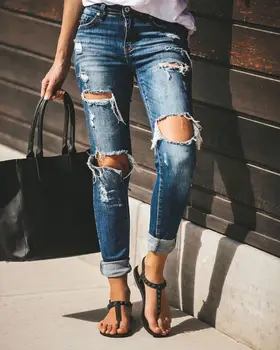 

Spring explosion models high-quality Europe and the United States Slim Hole Elastic Slim Fashion Lady Denim Pants