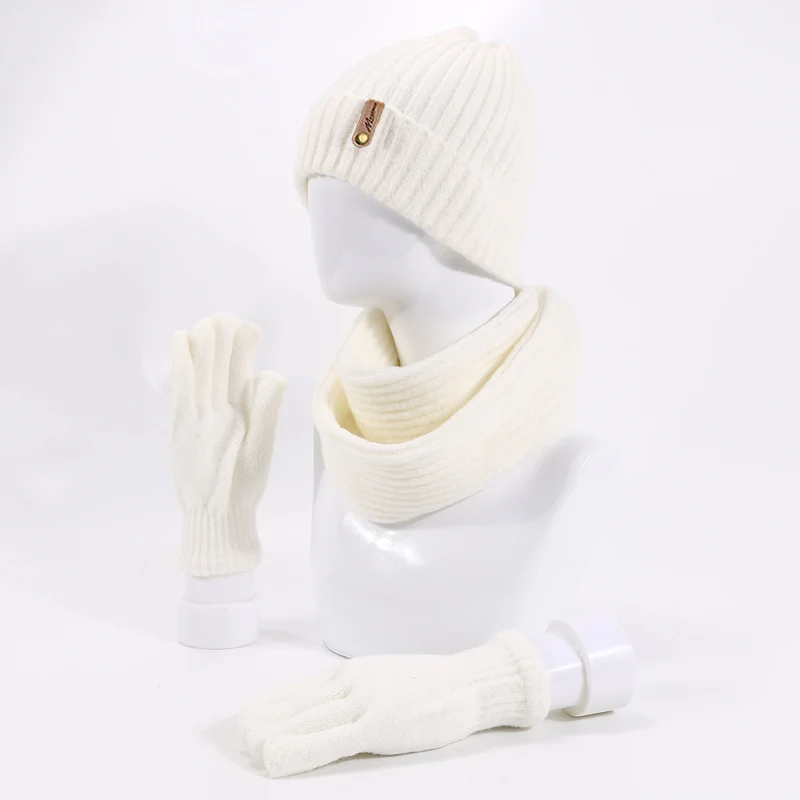 Зимний трикотаж шапки шапка шарф перчатки набор для мужчин и женщин сплошной цвет теплая шапка уличная Толстая шарф перчатки шапка s Набор - Цвет: G