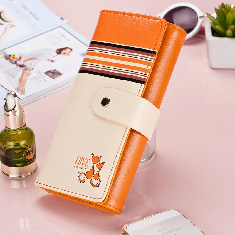 

Cute Cat stripe PU Leather Purse Clutches Carteras 2019 New Long PU Leather Wallet Clutches Carteras purse women Change Purse