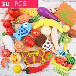 Ensemble de fruits et légumes en bois, banane et aubergine, coupe, cuisine, maison de jeu, magnétique, Kit de cuisine, jouets, cadeau 