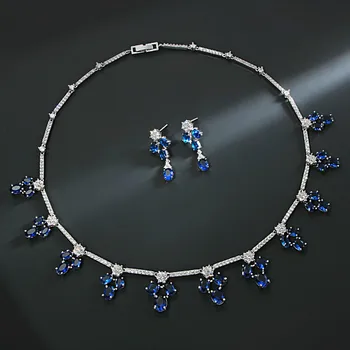 

Full Crystal Pendants Fahsion Wedding Jewelry Sets For Women Luxury Micro Pave Zircon Engagement Earrings Necklaces Set