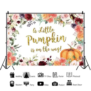 

Laeacco Baby Shower Party Backdrop Wall Decor Flowers Floral Pumpkin Vinyl Banner Photography Background Photozone Photophone