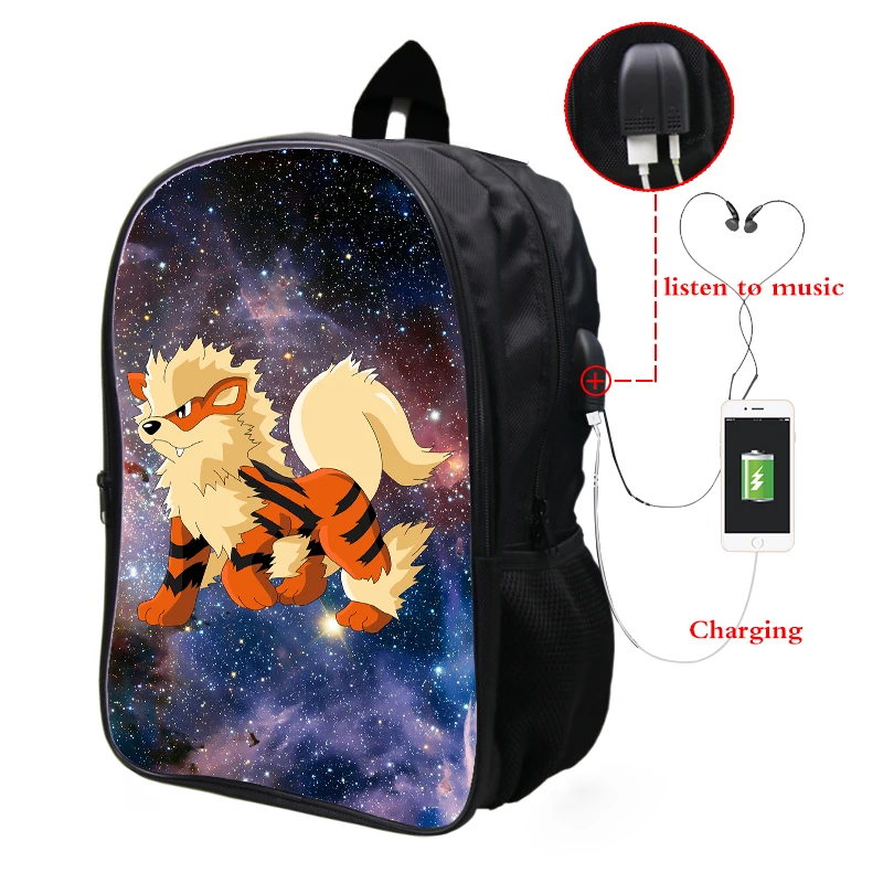 6 Pokemon Arcanine Galaxy Космический рюкзак Многофункциональный USB зарядка Разъем для наушников ноутбук рюкзак для подростков мужчин и женщин школьные сумки - Цвет: 6