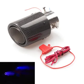 

35-61mm Inlet Car Exhaust Muffler Pipe Tip Carbon Fiber Look w/ Blue LED Light Universal