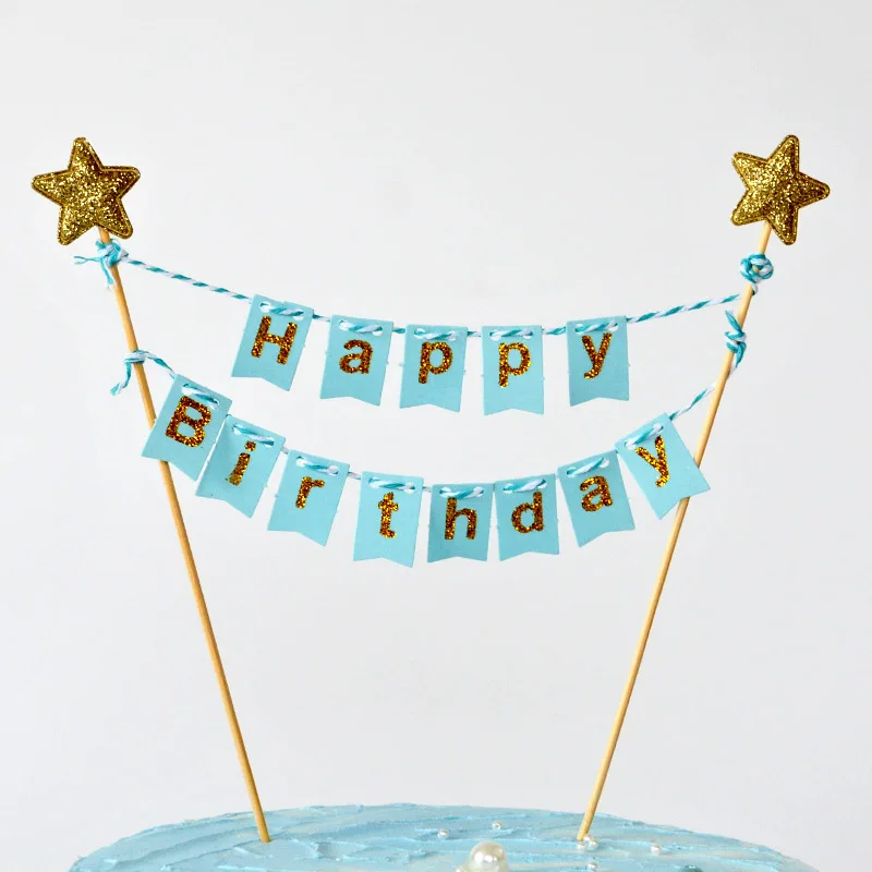 1Set Happy Birthday Cake Toppers Banner Flag Baby Shower Birthday Party Cupcake Topper Kids Girl Boy Birthday Cake Decorations