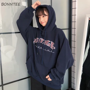 

Hoodies Women Loose Hooded Simple Vintage Thicker Warm Students Casual Hoodie Womens Korean Style Hip Hop Letter Ladies Pullover