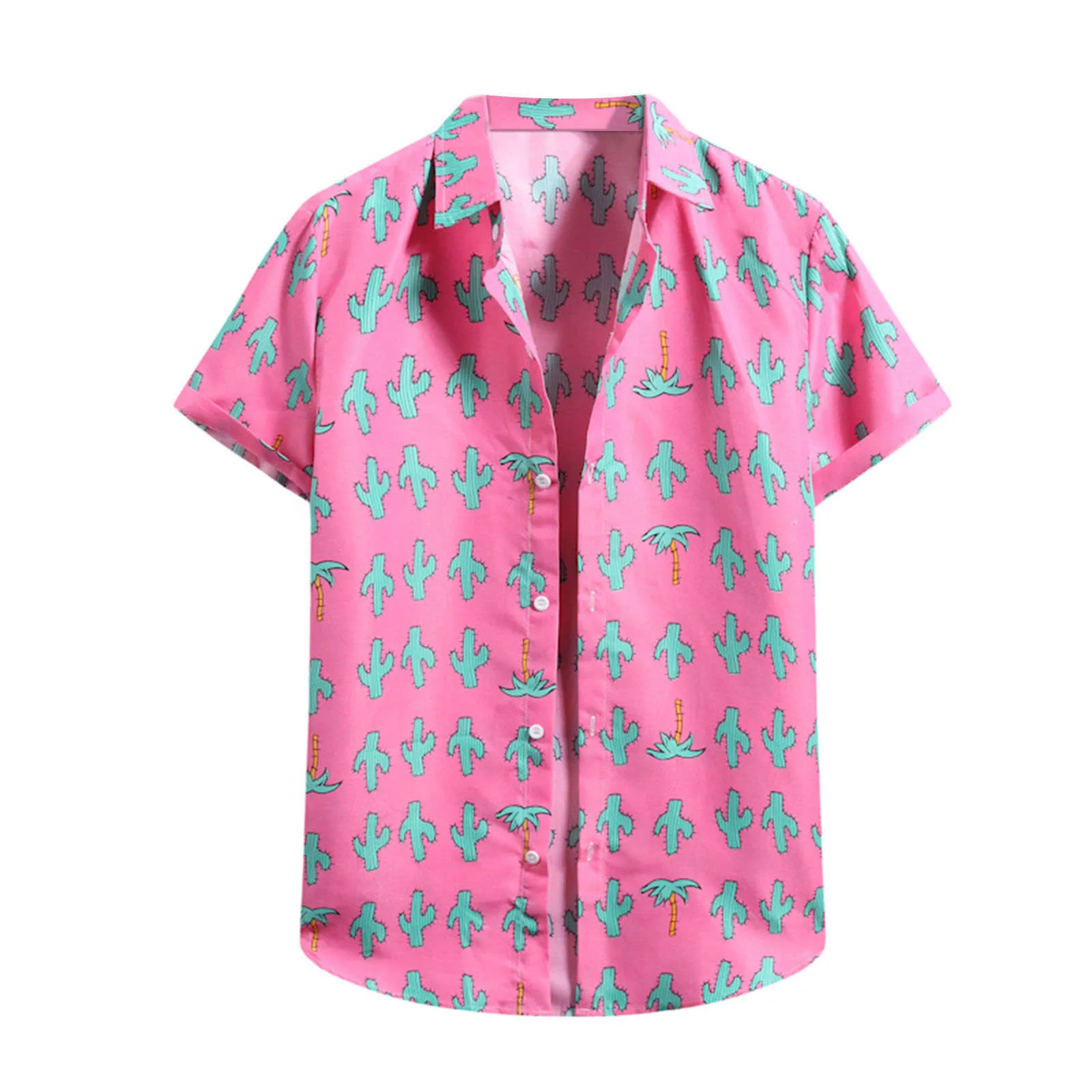 Camisa hawaiana con estampado de Cactus para hombre, camisa informal holgada de manga corta con cuello vuelto, Tops de playa de verano, 2021