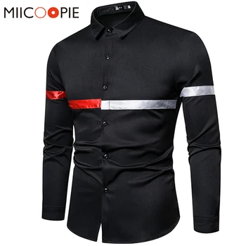 

Long Sleeves Shirt Men 2020 Casual Patchwork Contact Striped Slim Camisa Social Masculina Male Solid Business Dress Shirts Top