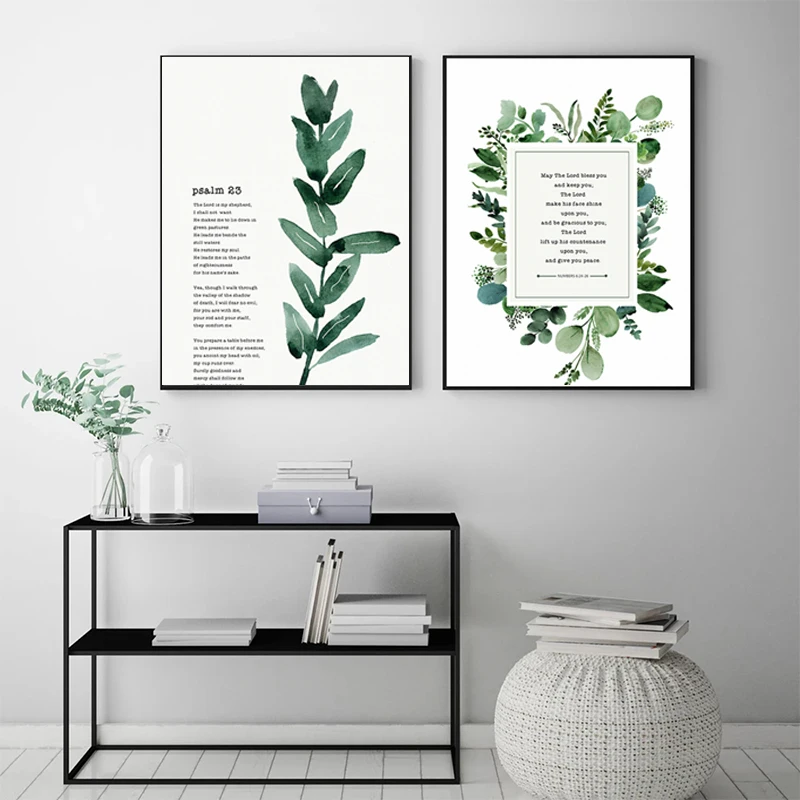 Botanical Bible Verse Print Scripture Christian Canvas Painting Poster Wall Blessed Quote Pictures for Living Room Home Decor