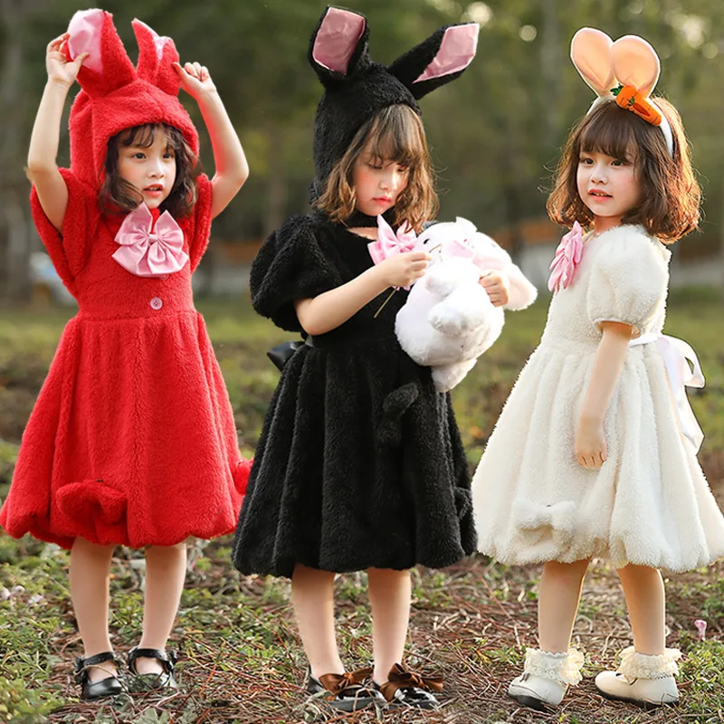 Girls Cartoon Animals Rabbit Costumes Kids Easter Bunny Dress with Hat Halloween Cosplay Costume Dress Up Outfit for Stage Party Girls Cartoon Animals Rabbit Costumes Kids Easter Bunny Dress with Hat Halloween Cosplay Costume Dress Up Outfit for Stage Party