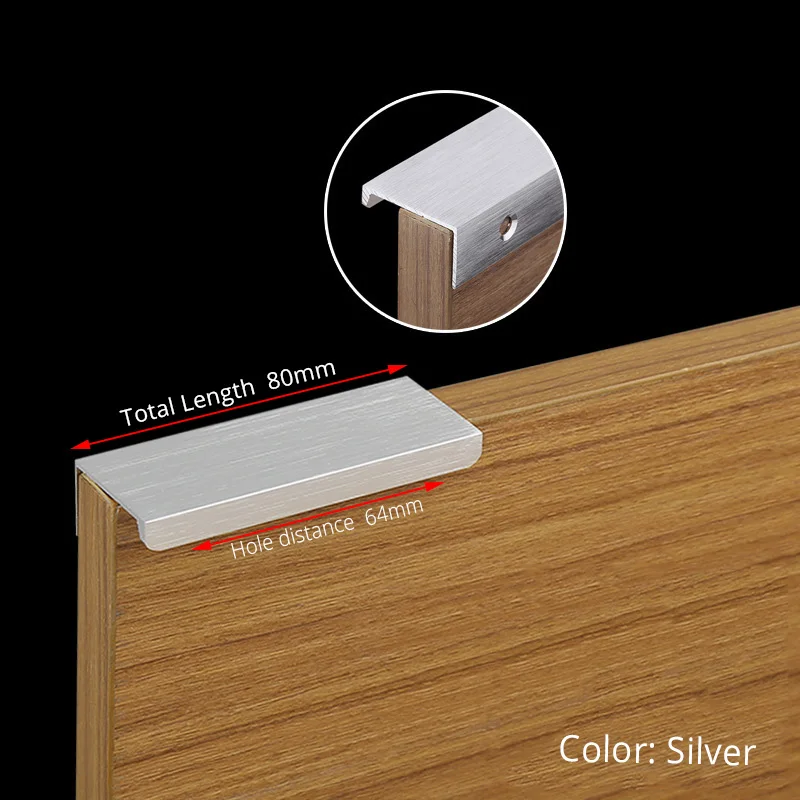Silver-Length 80mm 5 шт. Модный черный скрытый для ящика ручки из алюминиевого сплава кухонный шкаф ручки для выдвижных ящиков Мебельная ручка двери - Цвет: Silver-Length 80mm