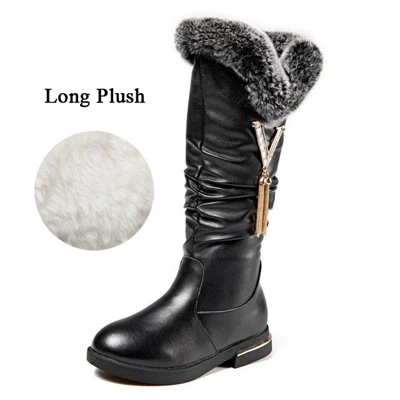 Black Long Plush Натуральная кожа; детские, зимние сапоги женские туфли на кроличьем меху; сапоги "Принцесса" теплый плюш; отделка из горного хрусталя детские сапоги для девочек TX522 - Цвет: Black Long Plush