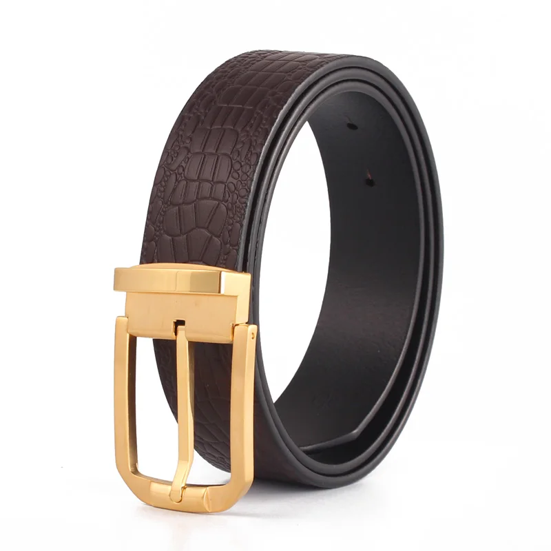 brown belt Мужские ремни из натуральной воловьей кожи с пряжкой, Модный деловой мужской ремень, роскошный поясной ремень с крокодиловой текстурой - Цвет: brown belt
