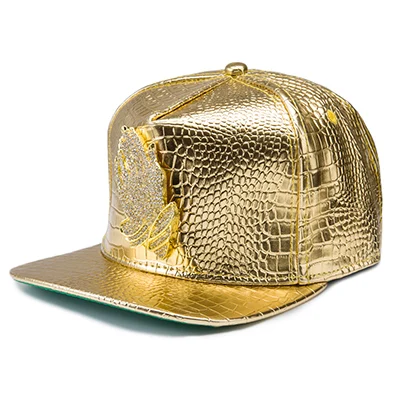 Casquette/Стразы под крокодила, золотые бейсболки с ручками для молитвы, бейсболки из искусственной кожи с плоскими полями, регулируемые новые кепки в стиле хип-хоп, мужские шапки - Цвет: Золотой