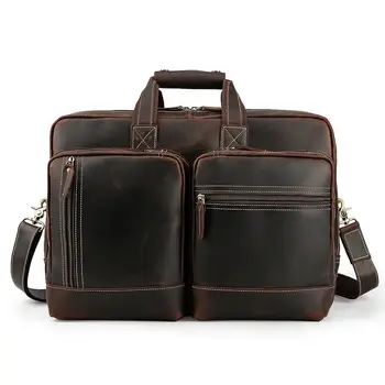 

tiding Luxury Thick Handmade Leather Travel Briefcase Mens 15 Inch Laptop Bags Tote Business Document Case Vintage Maleta 1433