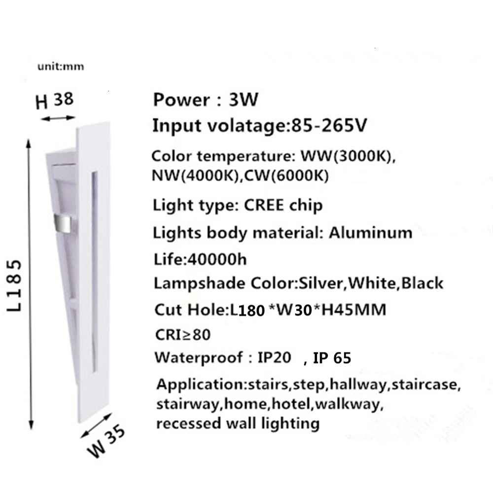 5 x 3W LED Round White Walkway Step Stair Wall Corner Lamp Indoor 85-265V 