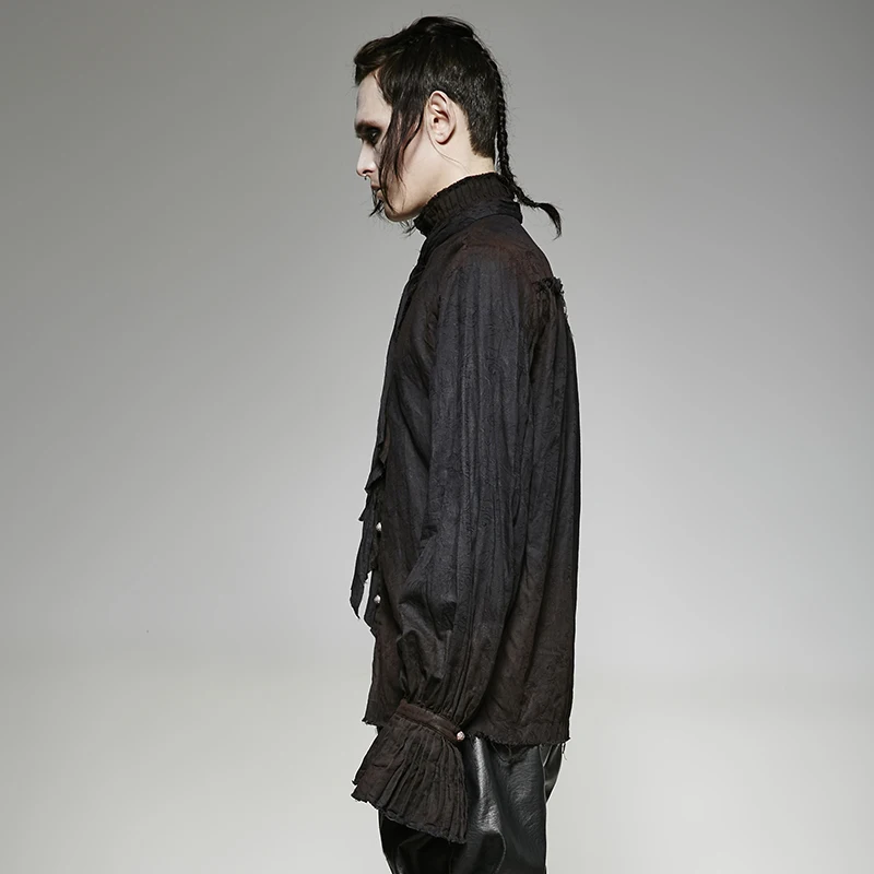 Men's Linen Shirt mens dress shirt with Vintage Stand-up Collar