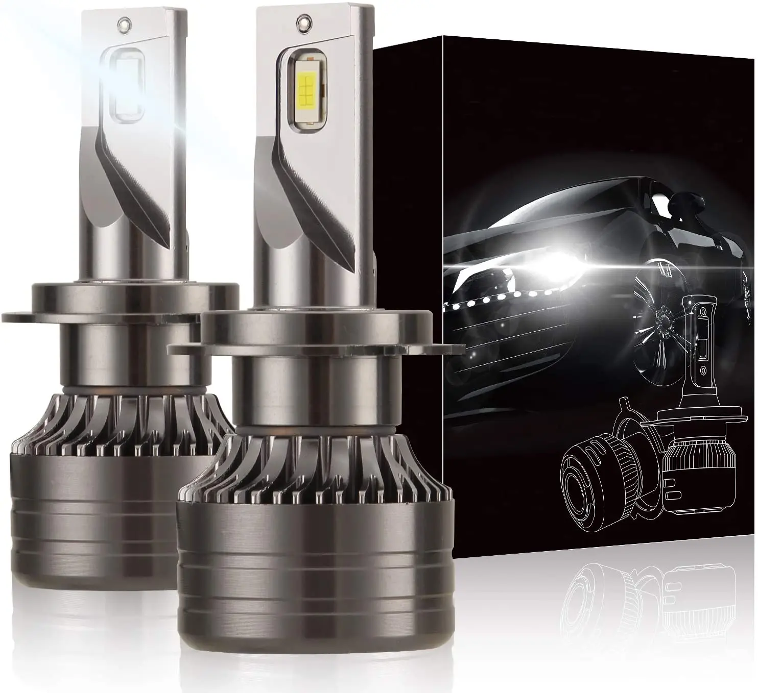 

H1 H4 H7 H11 9005 9006 Car LED Headlight Bulbs, 60W 12000 Lumens Super Bright LED Headlights Conversion Kit 6000K