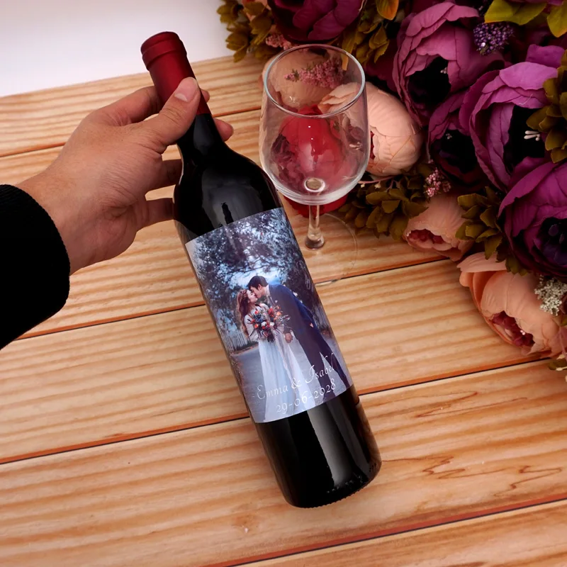 20 pz personalizzato personalizzato coppia immagine nome per etichette bottiglia di vino adesivi involucri di vino bottiglia fai da te decorazione festa di compleanno