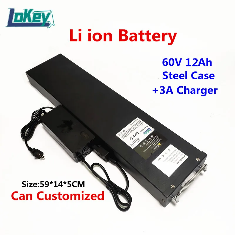 Black Steel Li ion Battery Pack 60V 12Ah 15Ah 20Ah 25Ah 30Ah Portable Lithium Battery With BMS For XB-H Scooter +Fast Charger fafrees f20 electric bike 20 inch folding frame e bike 7 speed gears with removable 15ah lithium battery black