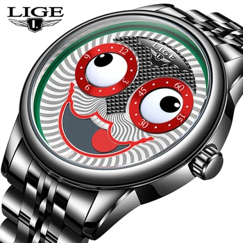 

2020 New LIGE Creative Men Mechanical Watch Top Brand Luxury Stainless Steel 50m Waterproof Automatic Watch Fashion Smiley Clock