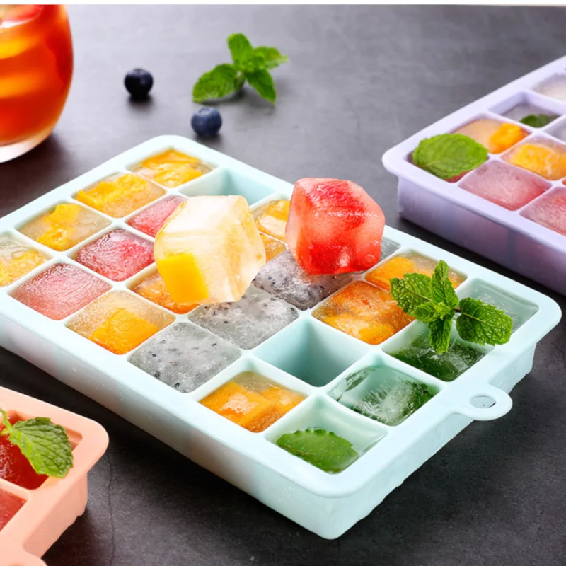 

24 Grids Silicone Ice Cube Tray Square Shape Molds Ice Cube Maker Fruit Popsicle Ice Cream Mold for Wine Bar Drinking Kitchen