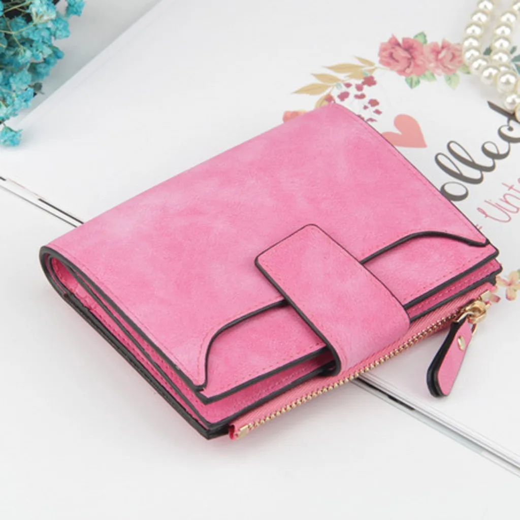 Leather Women Wallet Fashion Trend Solid Color Wallet Short Leather Retro Style Card Bag Cartera Mujer#ew