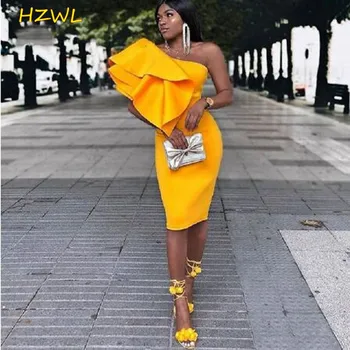 

Yellow Pleat One Shoulder Evening Dresses sexy One Shoulder Short Prom Gown robe de soiree Cheap Formal Party Dress