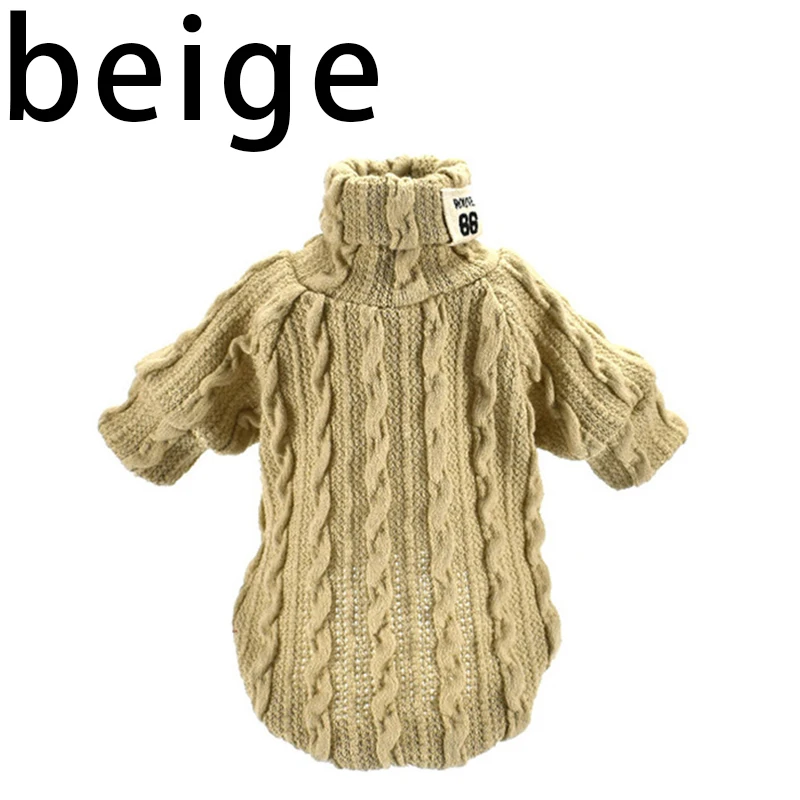 beige Зимняя утепленная одежда для домашних животных, кошек, собак, вязаный свитер с высоким воротником, теплый мягкий свитер для домашних животных, для маленьких собак, котят, кошек, вязаный костюм - Цвет: beige