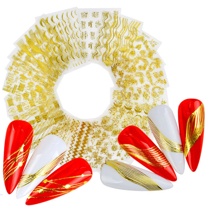 Золотая 3d-наклейка для ногтей лента полосок волнистых линий дизайнерская