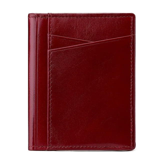 Men Minimalist Slim Card Holder Genuine Leather Card Wallet Slim Line Ultra Thin Mini Small Rfid Passport Id Card Holder Male Red