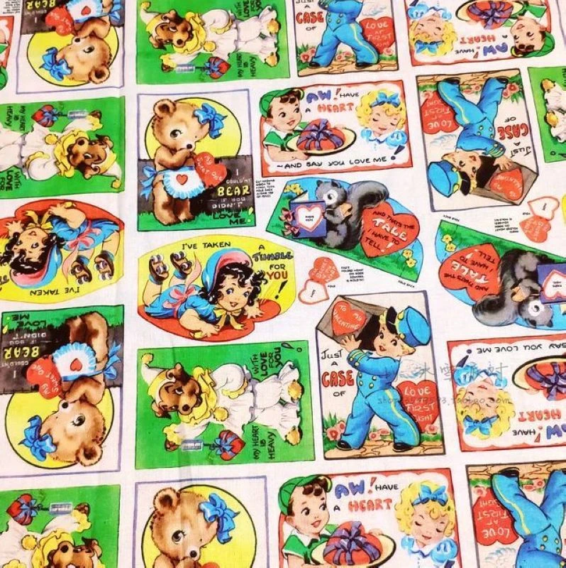 BTY 1 Yard Cotton Woven Fabric Retro Cartoon Characters, Vintage Children,  Showa Little Postman Girl Green|Fabric| - AliExpress