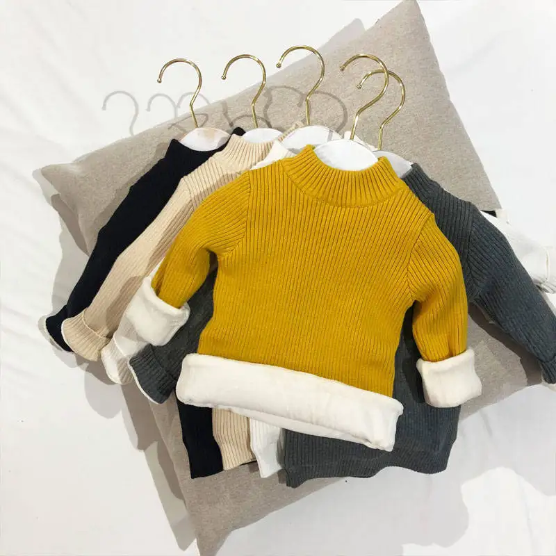 Зимний плюшевый трикотажный джемпер для мальчиков Детский пуловер вязаный свитер детская теплая рубашка, одежда футболка с длинными рукавами