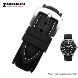 Breathable Silicone Sports Watch Band - Universal 20mm & 22mm Strap for 22mm (Black white silver)