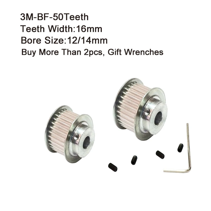 

HTD 3M Timing Pulley 50 Teeth 12/14mm Bore Size 16mm Width Timing Belt Pulley 3M for CNC Machines Laser Engraving Machine