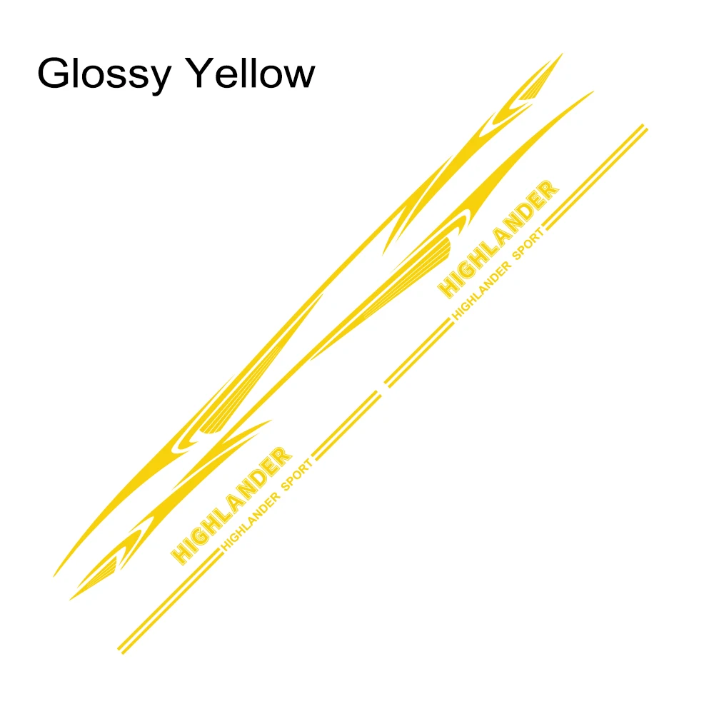 Glossy Yellow 2 шт. автомобильные наклейки для Toyota Highlander, автомобильные наклейки на боковую дверь, полосы, стильные водонепроницаемые украшения, виниловые тюнинговые автомобильные аксессуары - Название цвета: Glossy Yellow