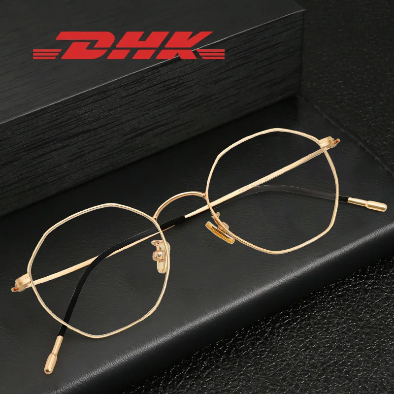 

New Style Anti-Blueray Polygon Plain Glasses with Myopia Pure Titanium Glasses Men And Women Eye-protection Goggles P2328