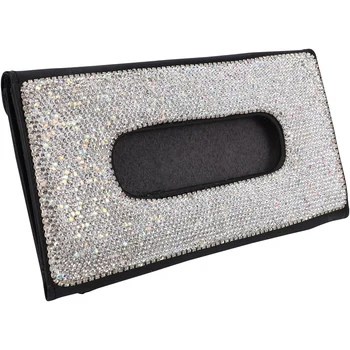 

Sun Visor Car Tissue Box with Crystal Diamond Leather Auto Napkin Tissue Hanging Bag Holder for Car Accessories(Black)