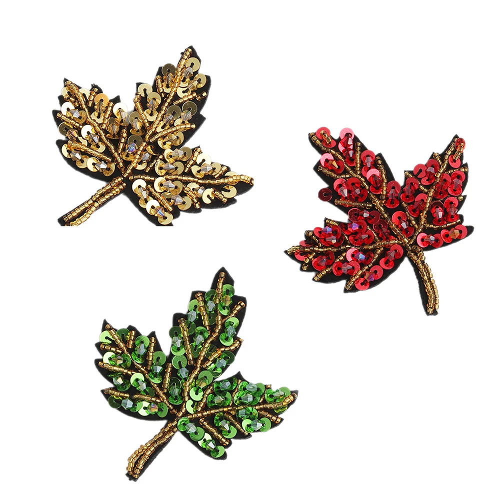 

Lychee Life Maple Leaf Embroidered Patches Sequin Patches Supplies Handmade Sewing On Clothes Bags Accessories