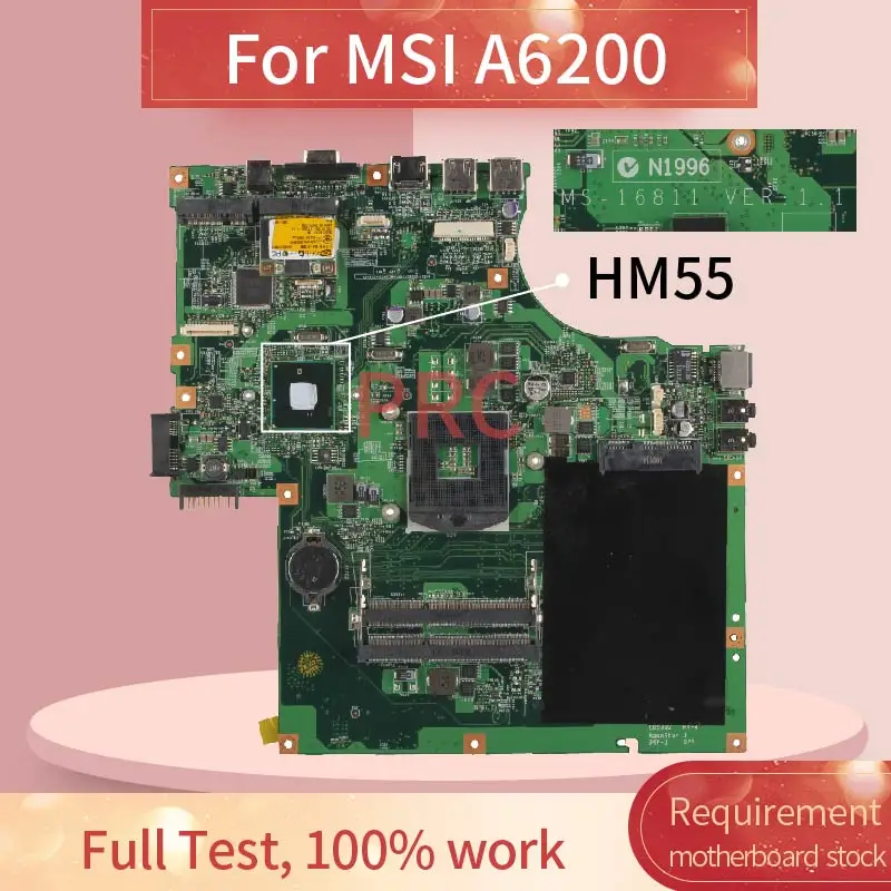 

For MSI A6200 Laptop Motherboard MS-16811 HM55 DDR3 Notebook Mainboard